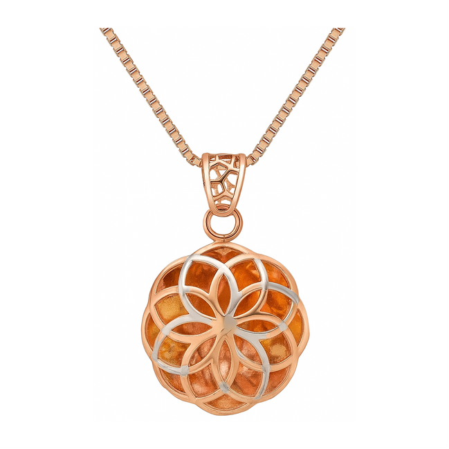 925 Silver Rose Gold Plated Floral Geometry Pendant with Box Chain