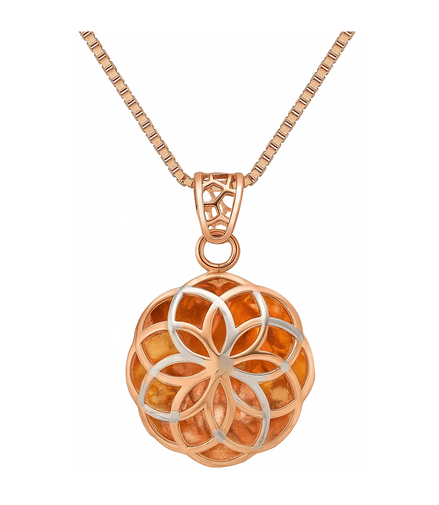 925 Silver Rose Gold Plated Floral Geometry Pendant with Box Chain