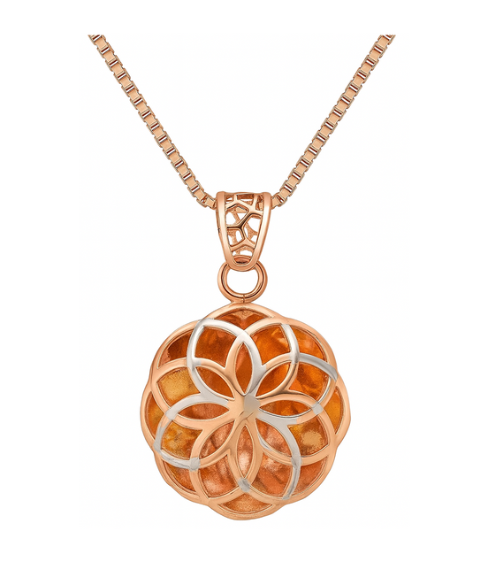 925 Silver Rose Gold Plated Floral Geometry Pendant with Box Chain