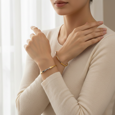 Linea Royale Two-Tone 925 Silver Bangle Pair