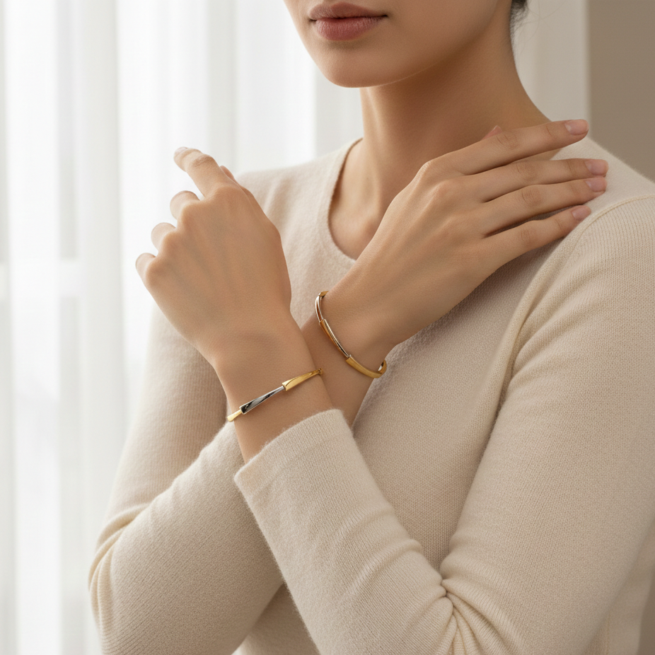 Linea Royale Two-Tone 925 Silver Bangle Pair