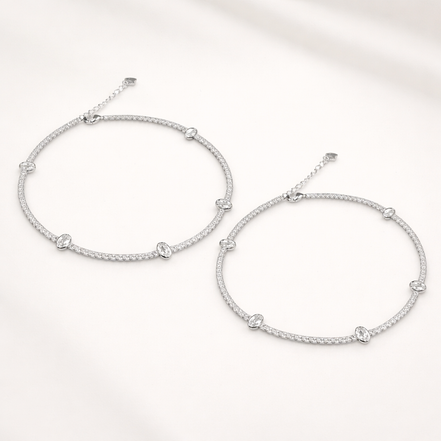 Elara Sparkle 925 Silver Anklet (Pair)