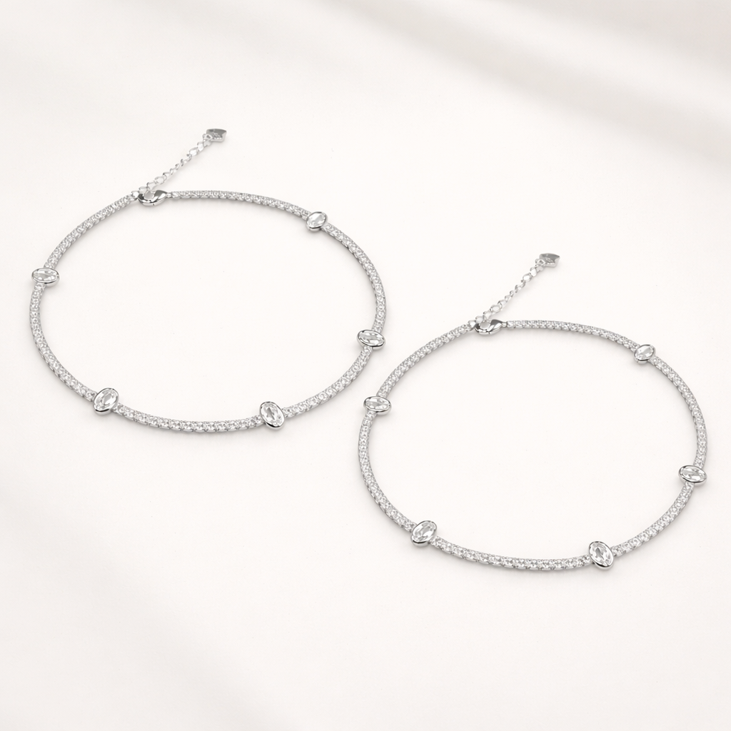 Elara Sparkle 925 Silver Anklet (Pair)